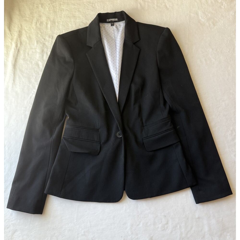 Express Women's Black Notch Lapel One-Button Blazer Suit Jacket Size 6 Regular